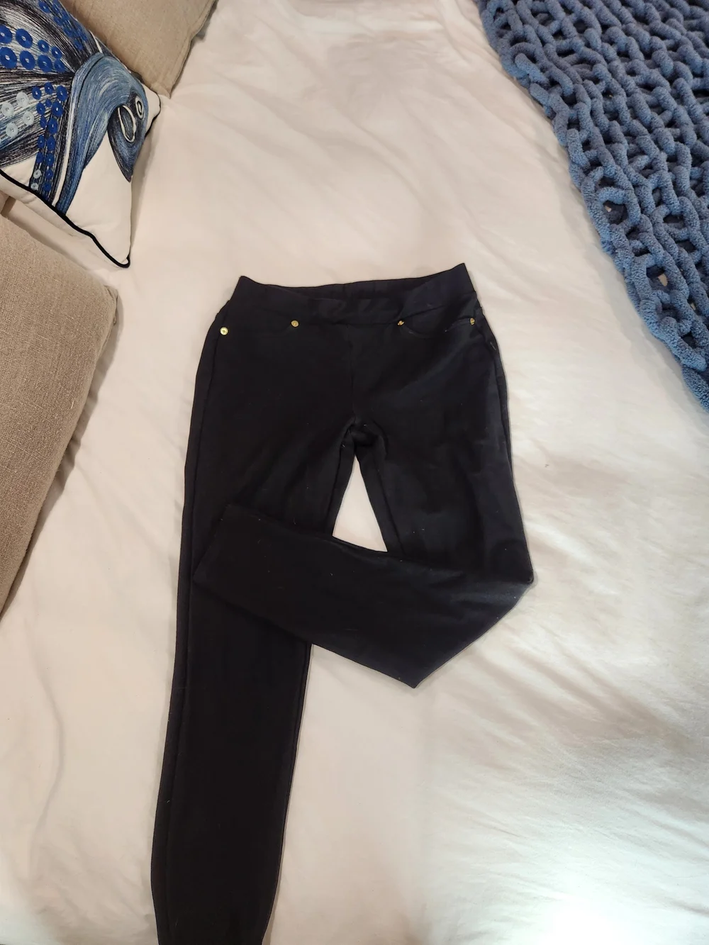 Michael Kors Black Skinny Ponte Pants with Gold Accents